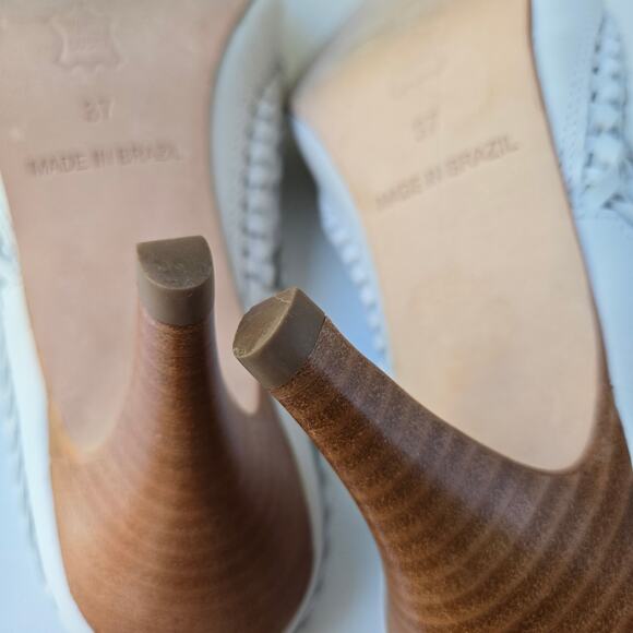Ulla Johnson Filipa White Woven Braided Leather Heel Mules Womens Size 37 Preppy